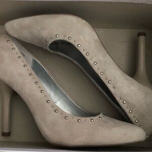 Elegant Beige Studded Women's Heels